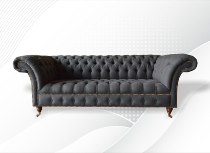 Chesterfield 3 Sitz Textil Dunkelgrau Modern Design Couchen Sofa Möbel Designer